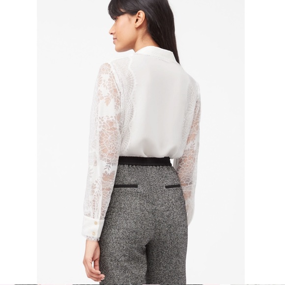 REBECCA TAYLOR TAILORED SILK DOUBLE GEORGETTE & LACE TOP - Picture 6 of 13